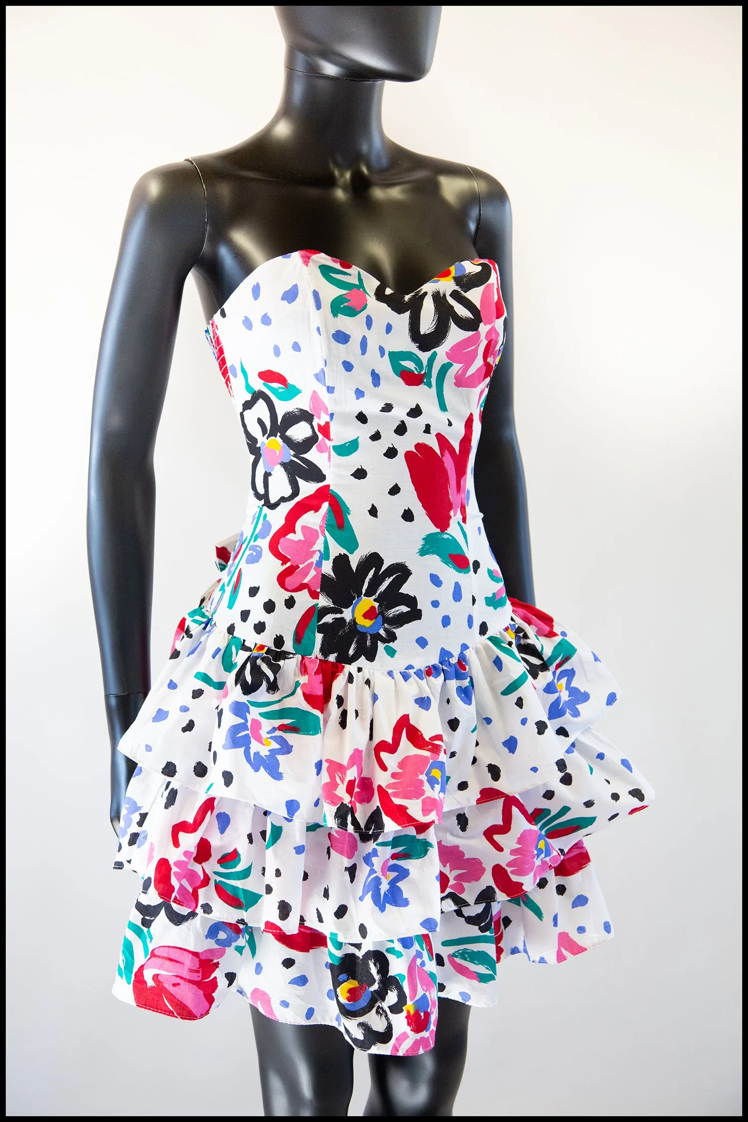 Vintage 1980s White Floral Mini Dress