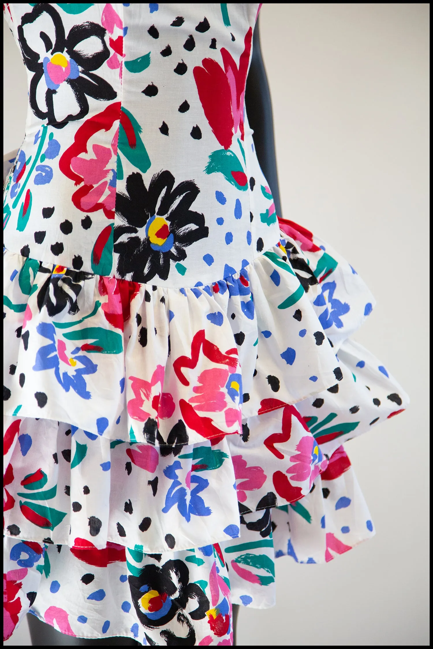 Vintage 1980s White Floral Mini Dress