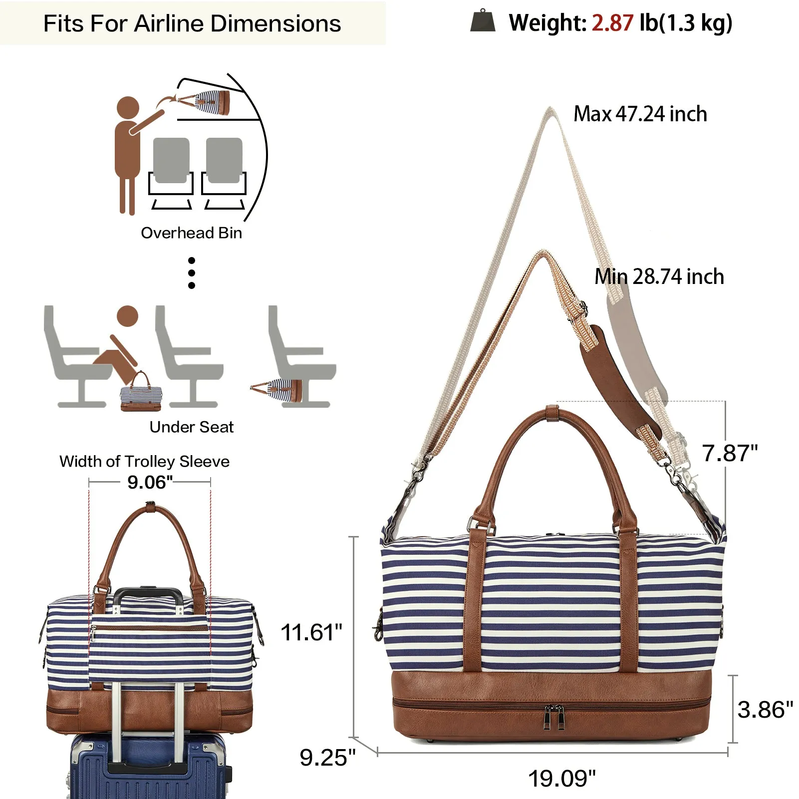 Zenobe Canvas Weekender Bag for Women